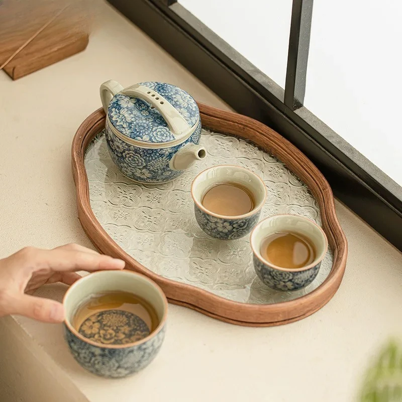 

Ru Kiln Blue And White Tea Set Complete Set Aesthetic Tea Ceremony Teapot And Cup Set Chinese Ornaments Supplies