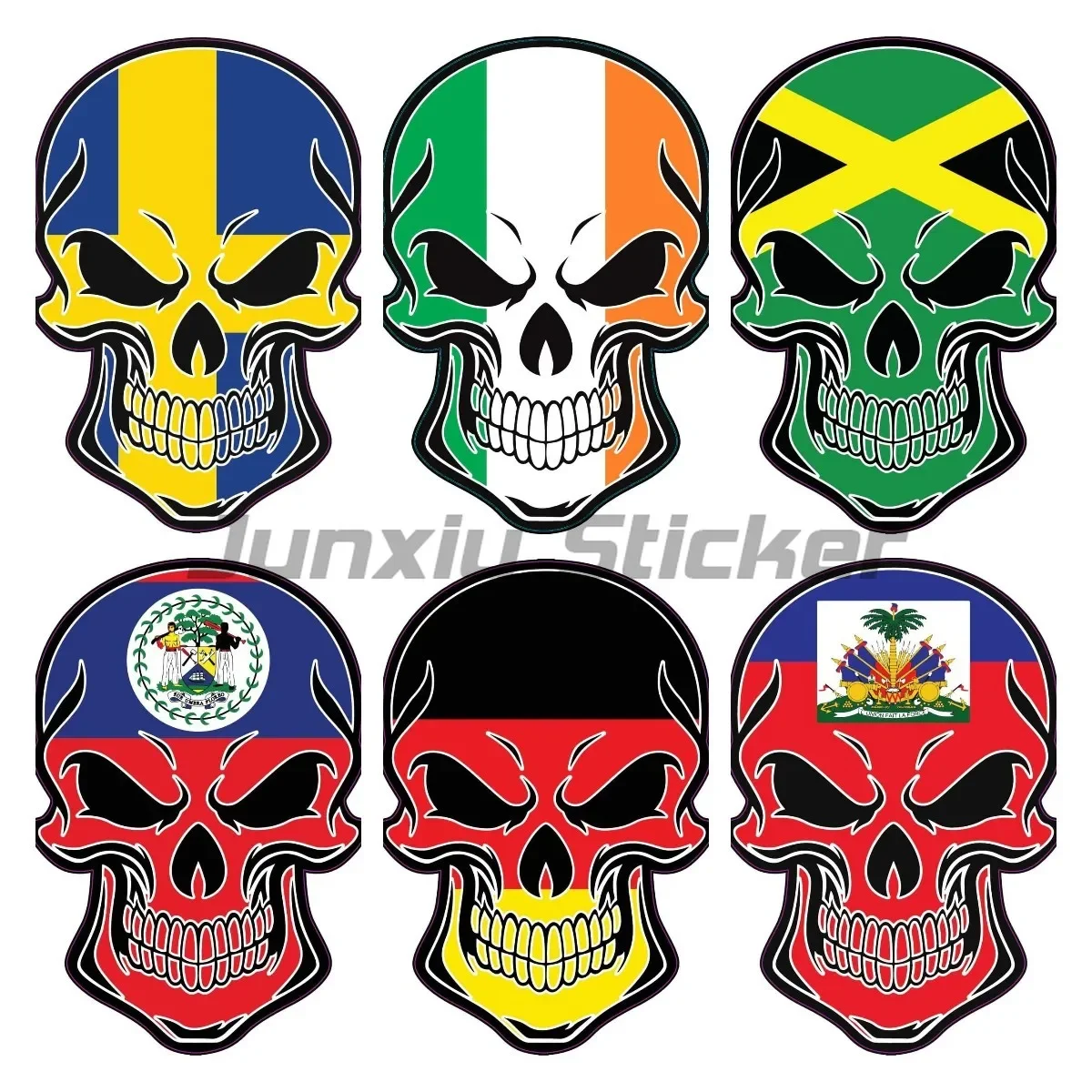 Flag Skull Vinyl Self-adhesive Stickers Irish United Kingdom German Jamaican Portugal Car Sticker Waterproof Decal