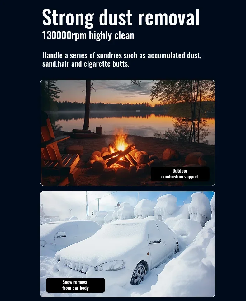 مروحة قوية X6 مع 200,000 دورة في الدقيقة، مزيل للغبار والثلج، قوة رياح قوية تبلغ 53 مترًا في الثانية، مجفف شعر توربيني بدون فرش.