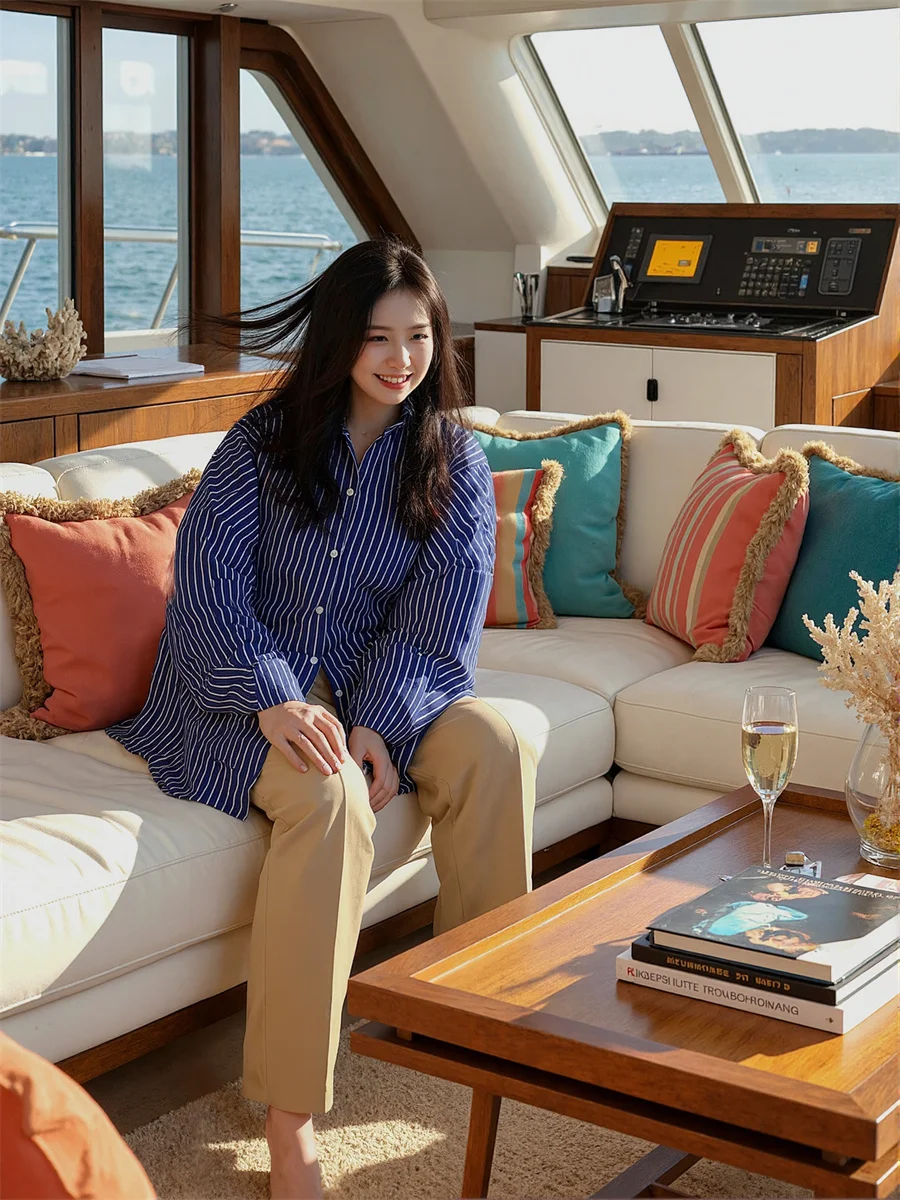 

Синие полосатые рубашки для женщин, хлопковые блузки, одежда для женщин, весенний модный сезон, впитывающий Лонгслив Женский