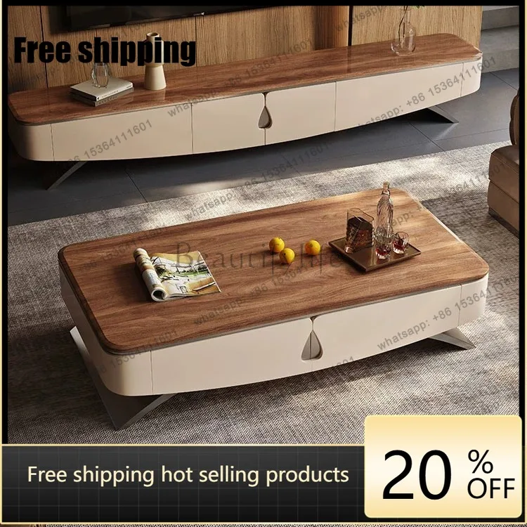 

Italian light luxury all solid wood coffee table modern simple living room home with pumping
