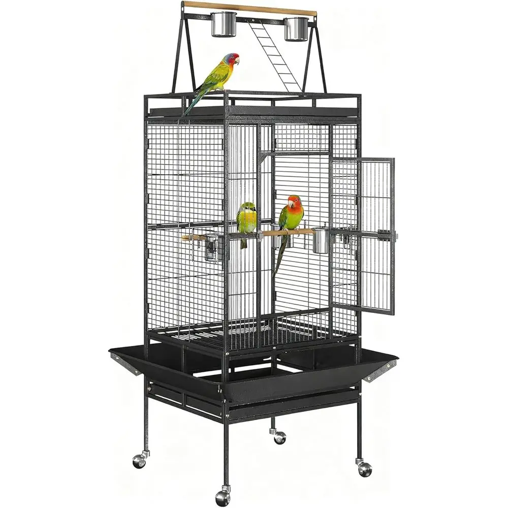 

68 Premium Playtop Parrot Cage with Rolling Stand, Heavy-Duty Iron Bird Enclosure for Cockatiel, Cockatoo, and Parakeet