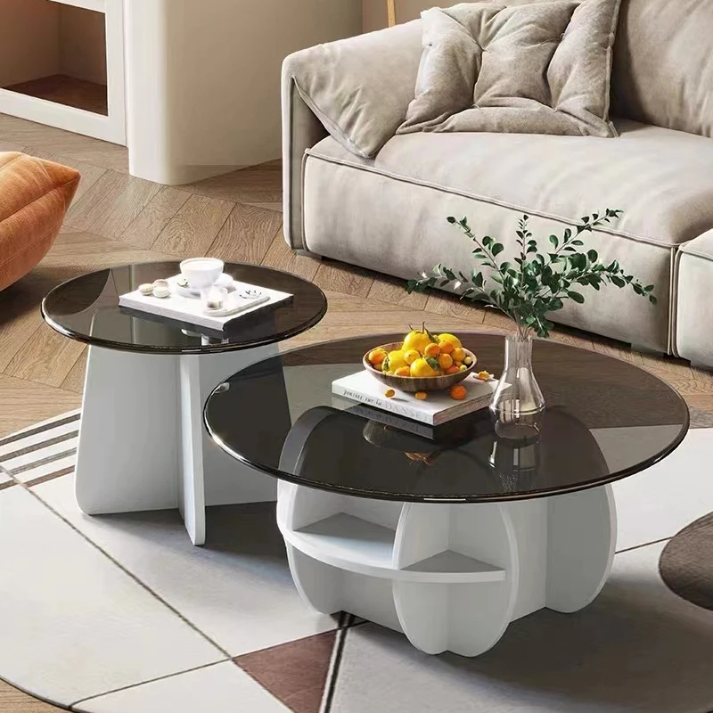 

Modern Nordic Living Room Coffee Table Glass Wooden Round Coffee Table Set For Home