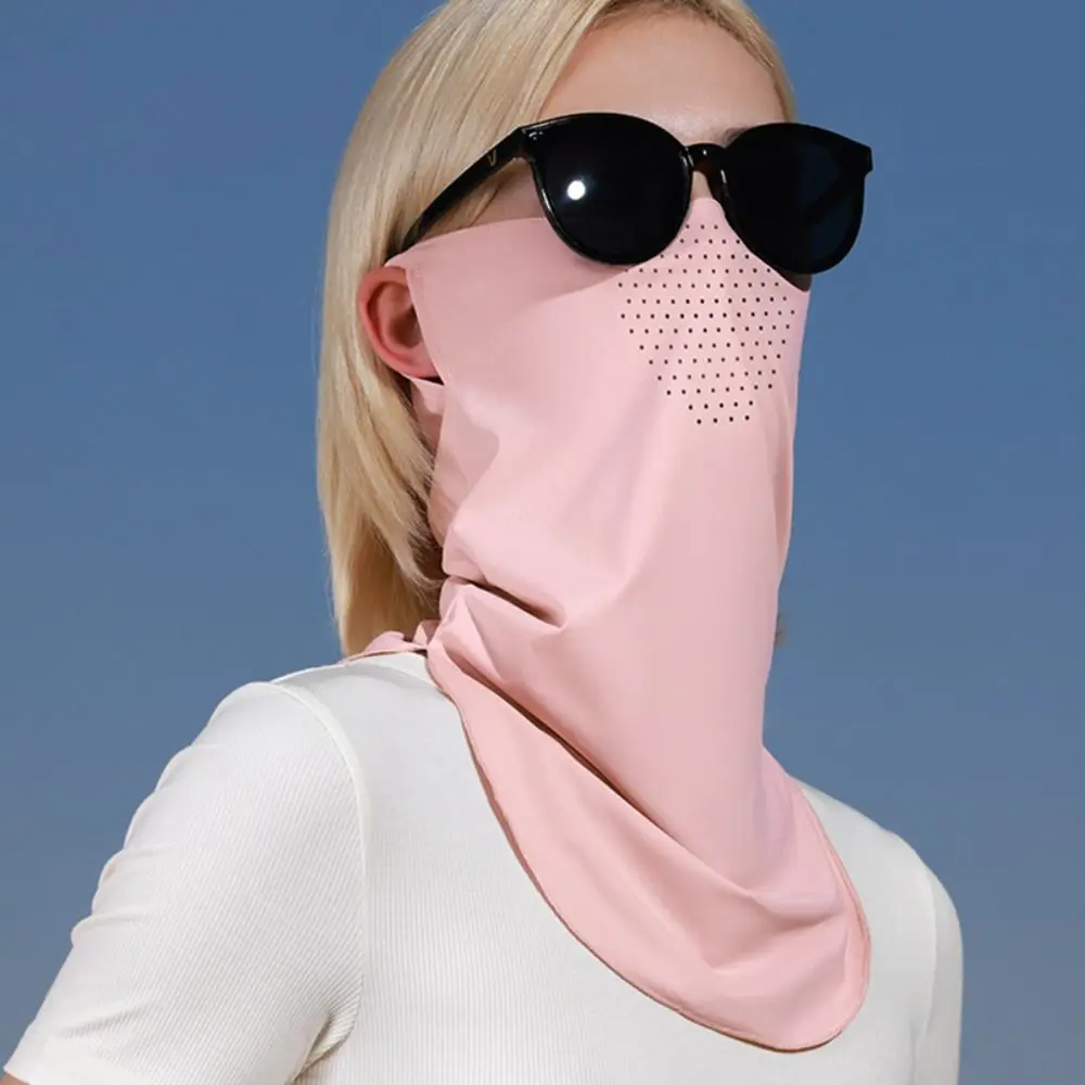 Solid Color Ice Silk Mask UV Protection Sun Proof Bib Face Cover Neck Wrap Cover Summer Face Scarves Neck Wrap Cover Hiking