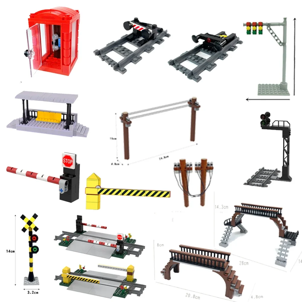 Piezas de tren de ciudad, bloques de construcción de vías, estación de tren, modelo de tope de ferrocarril, rieles rectos y curvos, juguetes MOC