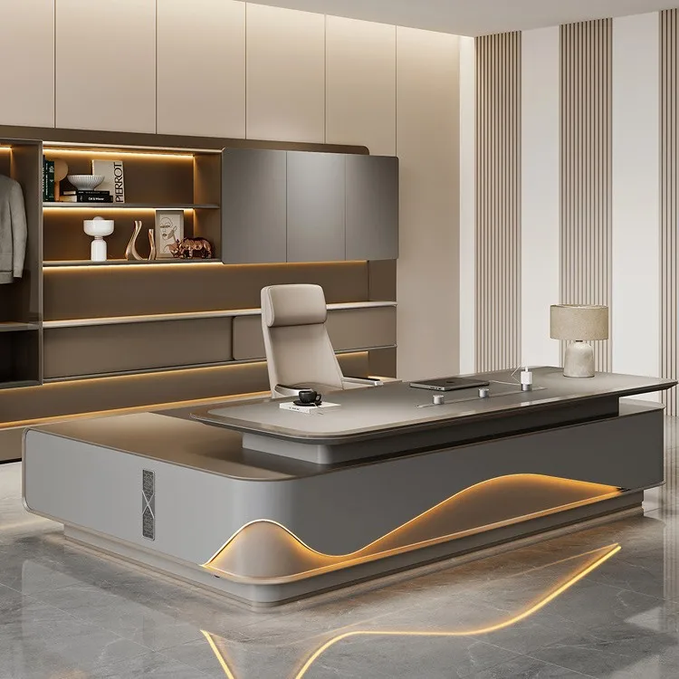 

Minimalist office desk, modern desk and chair combination, President's high-end chairman's large office desk, office furniture