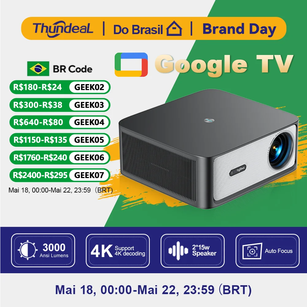 Projetor ThundeaL 1080P WiFi HD TD98Pro Licenciado Oficialmente Google Android TV ATV Projetor TD98 Pro para Cinema em Casa