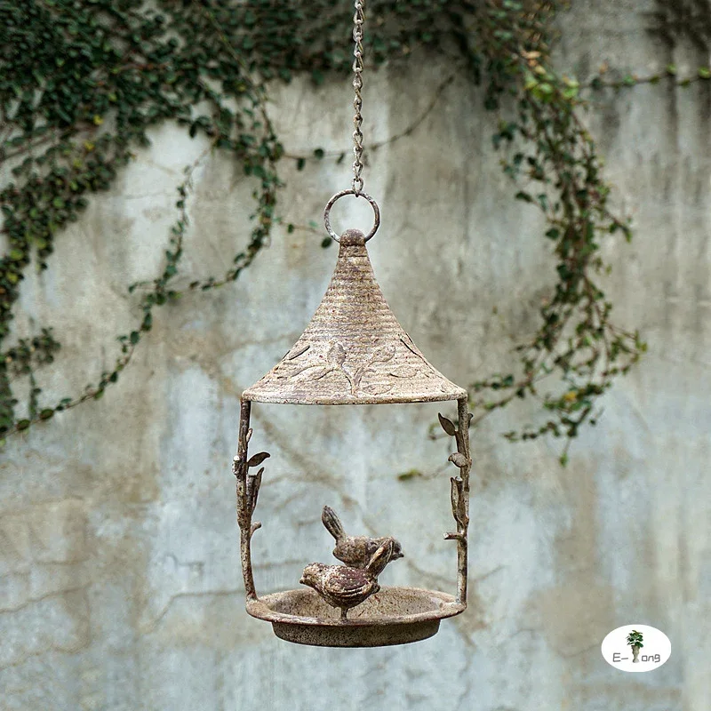 Garden Decor Rustic Vintage Country Handmade Metal Hang Bird Water Feeder Tray