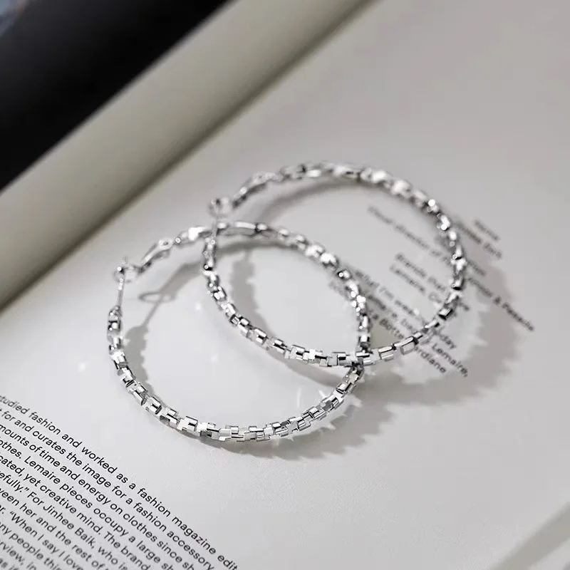

Настоящее серебро 925, преувеличенные круглые серьги-кольца для женщин, классические ювелирные изделия, геометрические аксессуары
