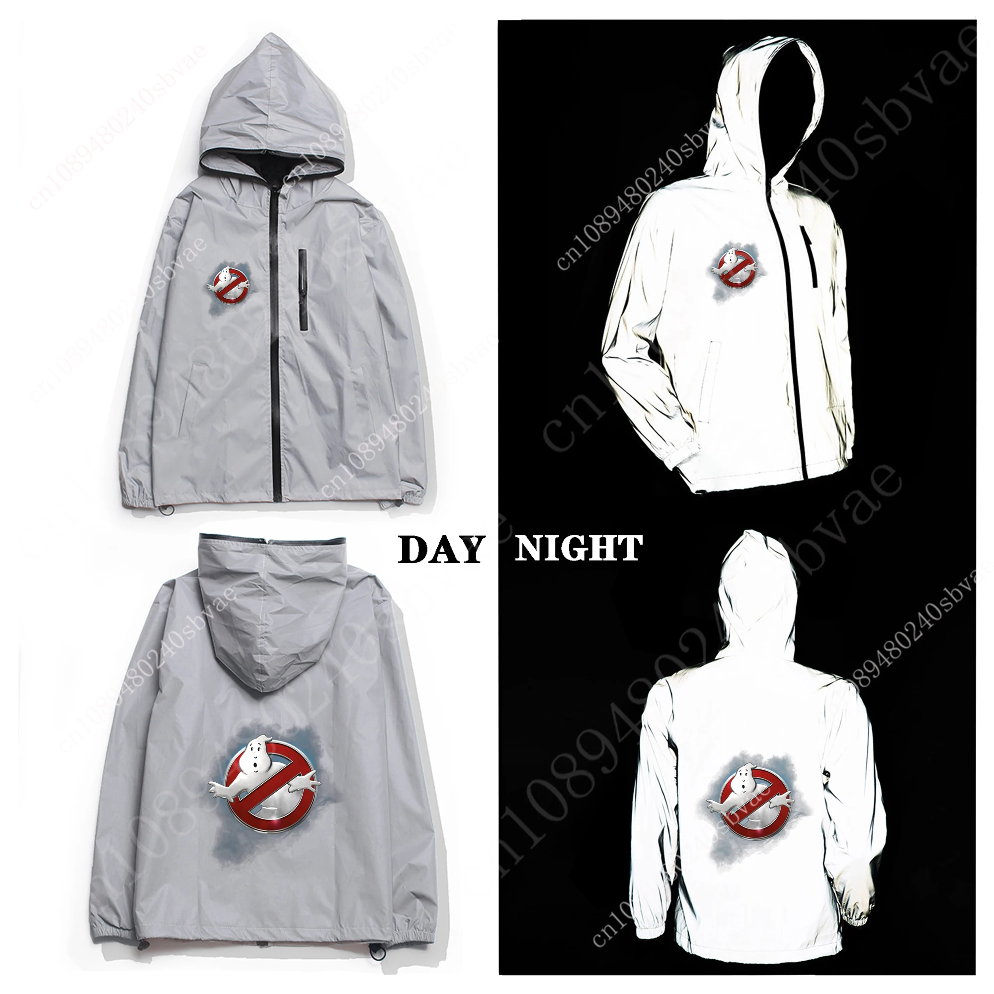 

G-Ghostbusters classic movie Reflective Jacket Mens Womens Coat Hooded Windbreaker Runing Pocket Jackets Customized Hoodie