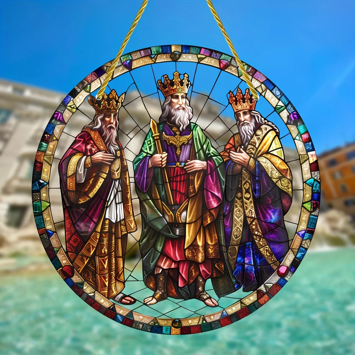 

Three Wise Men Stained Glass Suncatcher,Round Acrylic Hanging Panel,Multi-Seasonal Door&Window Decor,Garden,Office,Birthday Gift
