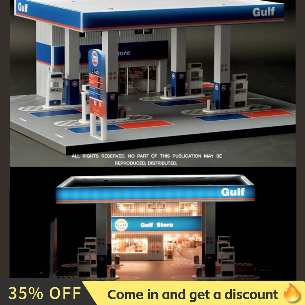 1/64 Diorama Tankstation Model LED Verlichting Stad Display Model Achtergrond Display Scène Model Collectie Speelgoed Geschenken