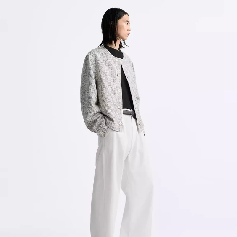 

Loose Fit Long Sve round Ne irt Jaet New Autumn Collection Men's Faion Waterproof Polyester Modern Sle KISS