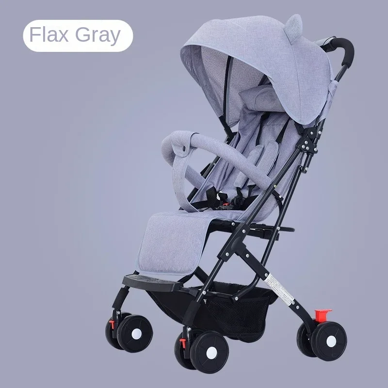 Four-wheeled Shock-absorbing Stroller Can Sit or Lie Down Lightweight Folding Newborn Baby Scooter with Trolley Baby Stroller