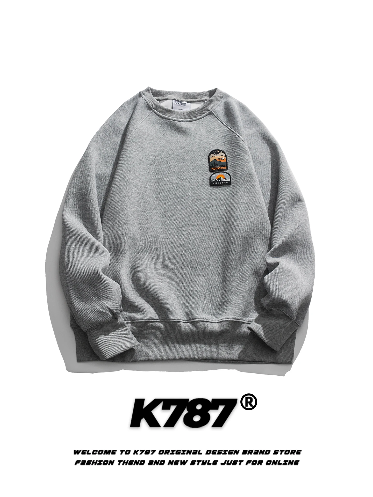 

K787 American Retro Embroidered Sweatirt round Ne Loose Street Sle Commute Couple Casual Cotton Long Sve Hoodie