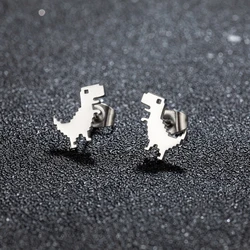 1Pair New Fashion Minimalist Cute Female Stainless Steel Mini Dinosaur Stud Earrings For Girls Jewelry Accessory Gifts