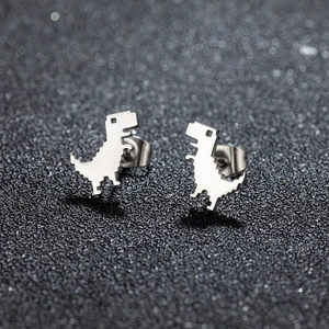 1 Pair NUEVA Moda Minimalista Cute Femenina de acero inoxidable Mini Pendientes de tachuelas de dinosaurios para niñas Regalos de accesorios de joyería 8 mejores pendientes de dinosaurios de ventas - №1