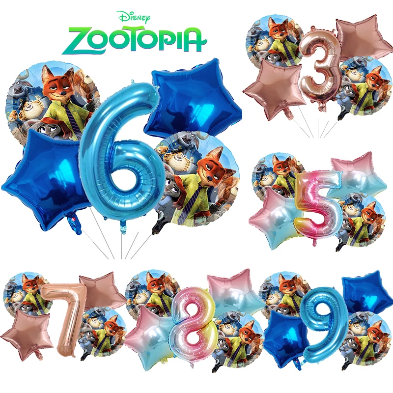 Zootopia 2 حفلة عيد ميلاد بالون للديكور رقم الطفل 1-9 الألومنيوم فيلم بالون مجموعة استحمام الطفل حفلة عيد ميلاد لوازم