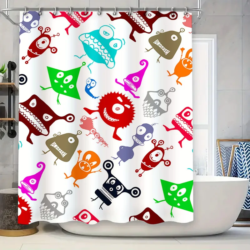 

Занавеска для душа «Причудливые монстры» с красочным тканевым принтом для декора ванной комнаты — современный домашний текстиль, художественный дизайн»