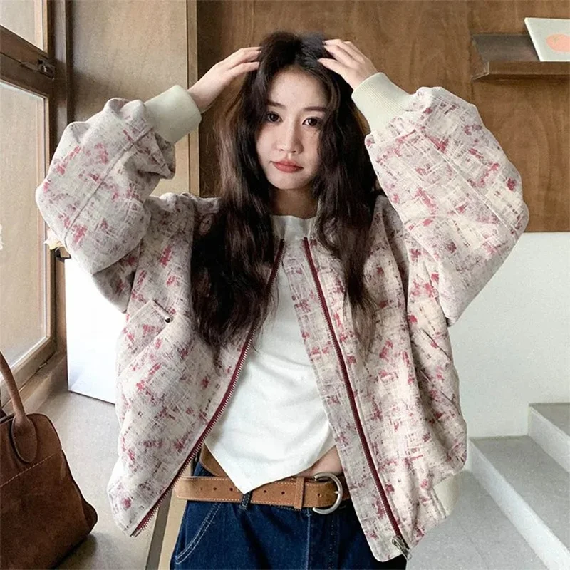 

Spring Autumn Female Casual Cardigan Baseball Coat Ladies Fashion Patchwork Loose Tops Korean Women Long Sleeved Printing Jacket