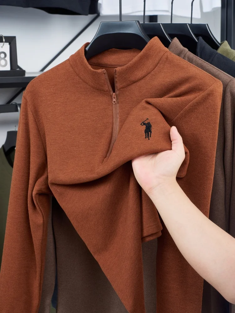 أزياء الخريف والشتاء الجديدة المخملية على الوجهين الدافئة والمريحة تي شيرت الرجال العلامة التجارية الرائعة بول التطريز كم طويل