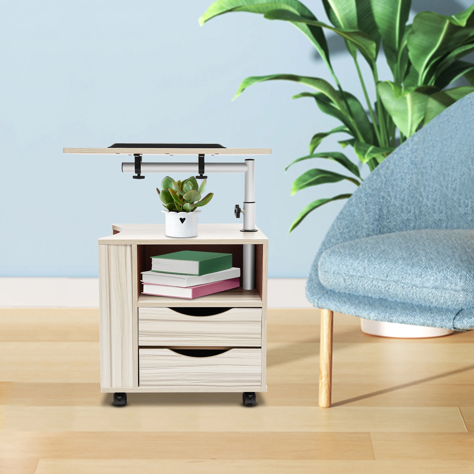 

Bedroom Bedside Table Bedroom Functional Rotatable Height Adjustable With 2 Drawers White Maple Color