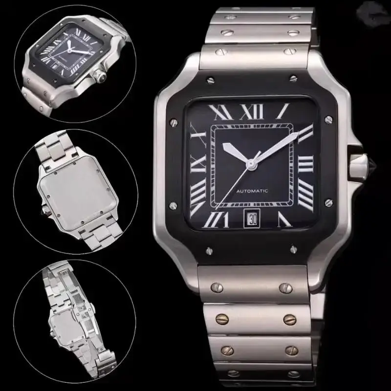nieuwe Luxur heren dames automatische mechanische horloges leer 904L roestvrij staal blauw zwart wit Rome gouden rand