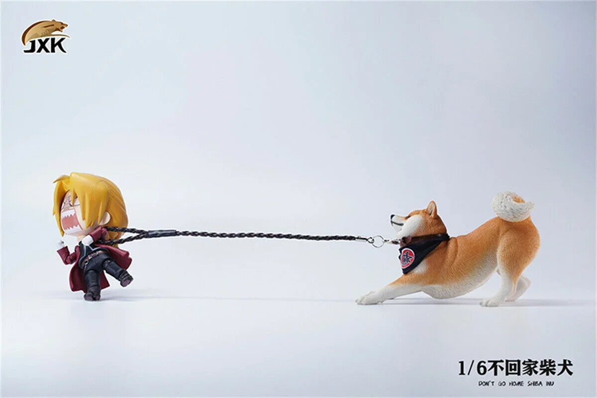 JXK 1/6th Rebellious Shiba Inu Model Don't Go Home Dog Figure Realistic Animal Collector Decoration Ornaments Gift For Children