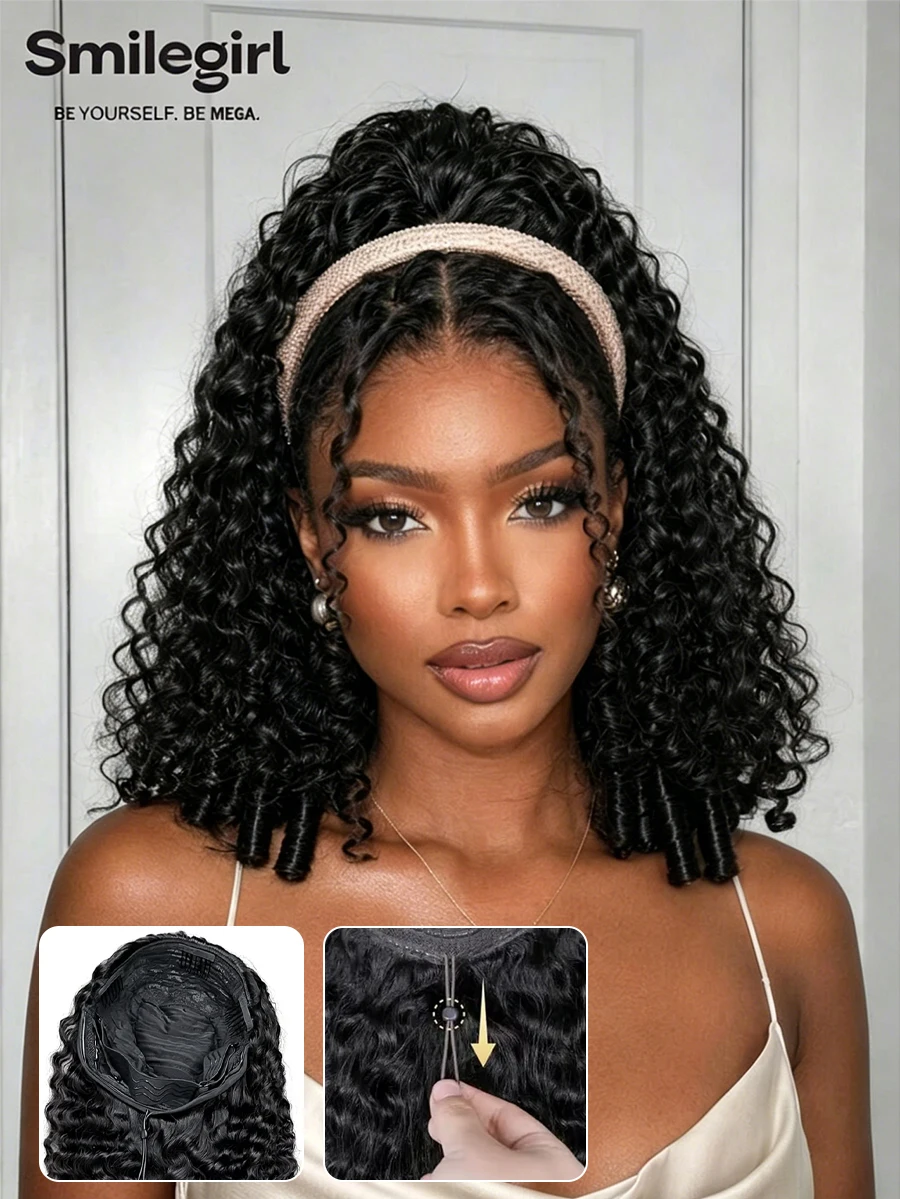Smilegirl Demi-perruque 3 en 1 en cheveux humains bouclés birmans, sans couture, à porter sur le dessus de la tête, sans colle, densité 230, avec pointes en spirale, couleur naturelle, facile à poser, idéale pour les débutants