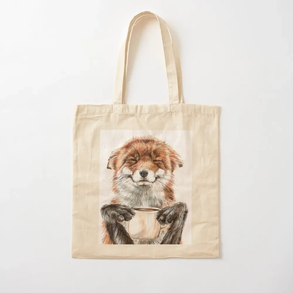 Morning Fox - cute coffee animal Tote Bag reusable shopping bag shopping cart bags Tote Bag