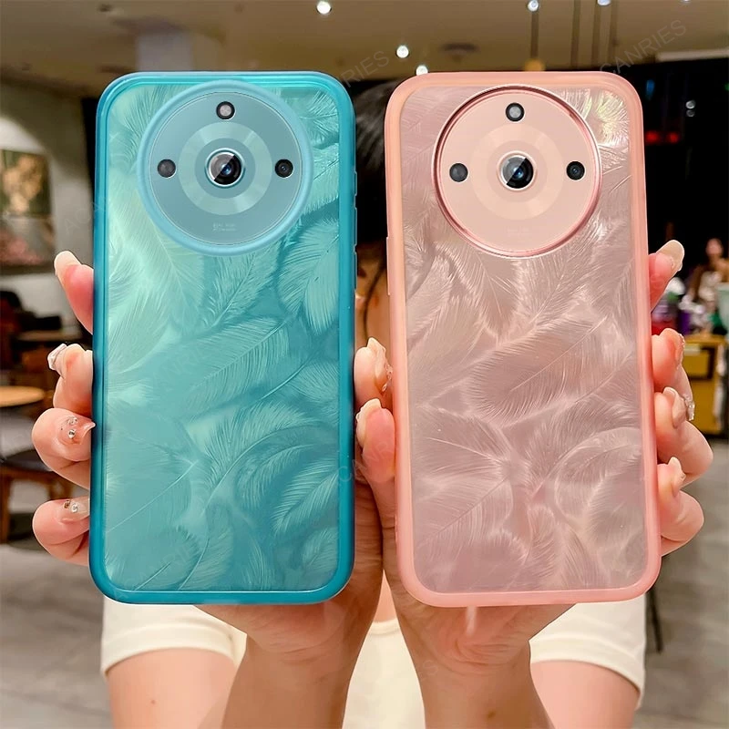 C 55 53 35 Luxury Feather Pattern Silicone Soft Case For Oppo Realme 11 Pro Plus + 12 Pro+ 5G C55 C53 C35 Lens Protector Cover