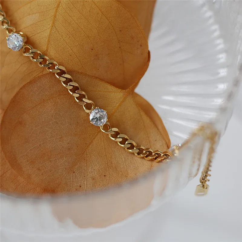 Stainless Steel 18K Gold Plated French Interval Geometric Zircon Bracelet Women Fashion Personality Anniversary Jewelry
