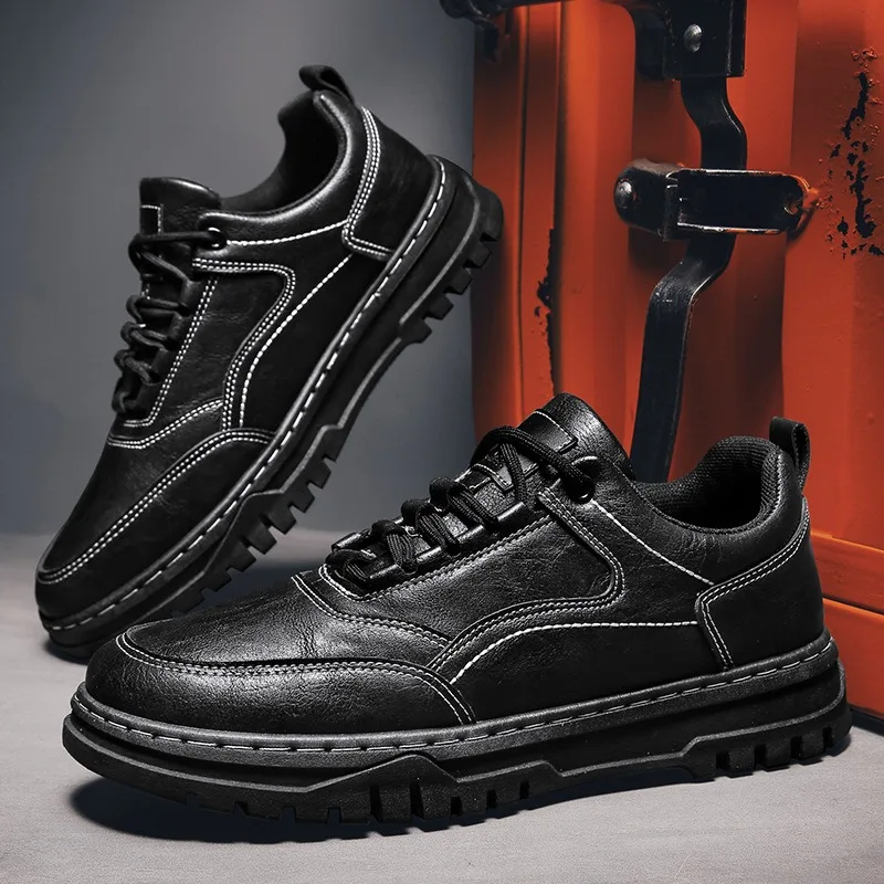 black PU leather casual shoes for man trainers luxury sneakers board shoes running shoes man sapatos masculinos barefoot hombre