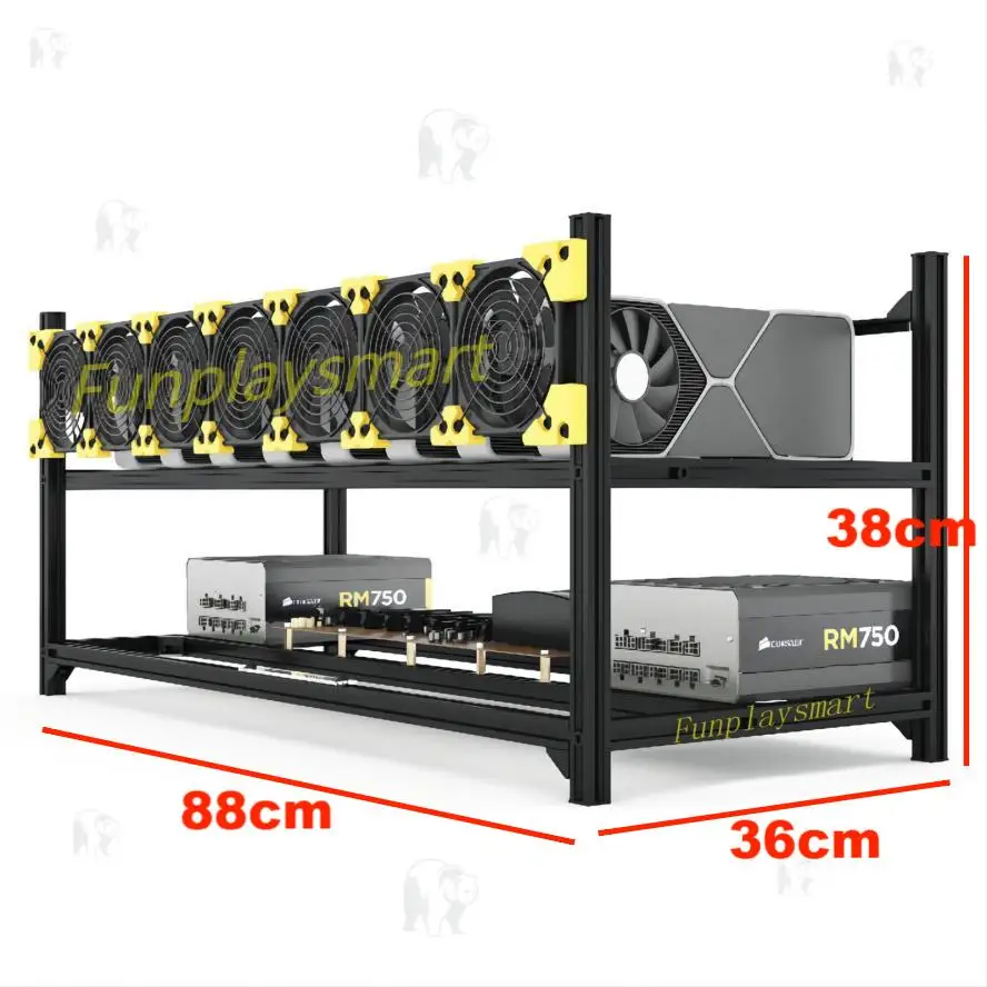 Funplaysmart S37/B75/B85 Motherboard Aluminum Rig Frame, V3C 8-GPU Stackable Miner Case, Open-pit Mining Rack with Fan Bracket