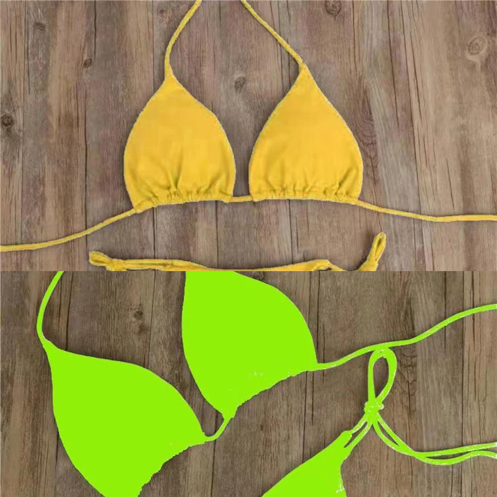 2 sztuki / zestaw bikini Seksowne bikini 2024 Strój kąpielowy w jednolitym kolorze Stringi na szyję Strój kąpielowy dla kobiet na plażę Strój kąpielowy