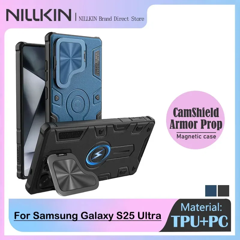 

Магнитный чехол NILLKIN для Samsung Galaxy S25 Ultra, подушки безопасности с защитой от падения, подставка для крышки объектива, совместимость с MagSafe, материалы из ТПУ + ПК