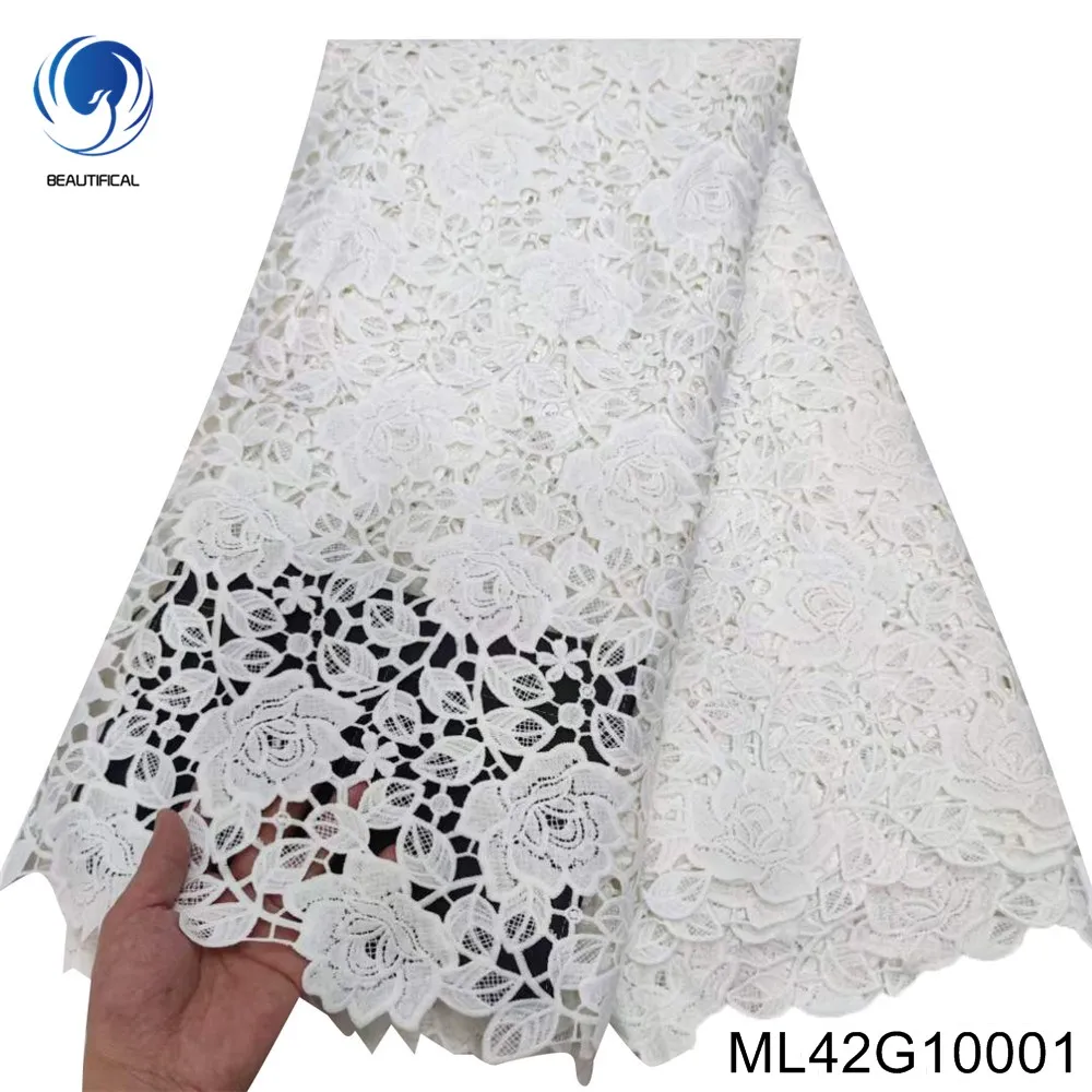 

African Guipure Lace，New Luxury Nigerian Water Soluble Cord Fabric, Hot Selling Pure White Series Evening Dress , ML42G100