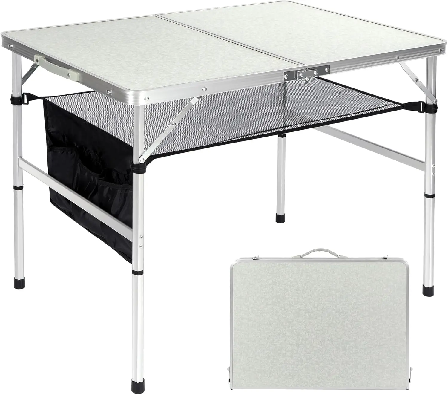 Folding Table 3 Feet Adjustable Height, Lightweight and Portable Aluminum Hexagonal Legs Camping Table with Mesh Layer