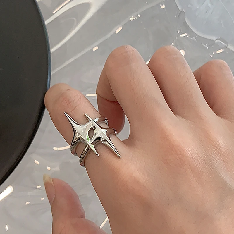 New Fashion Cross Star Asymmetric Rings Women Temperament Simple Senior Sense Adjustable Ring Party Jewelry Gift