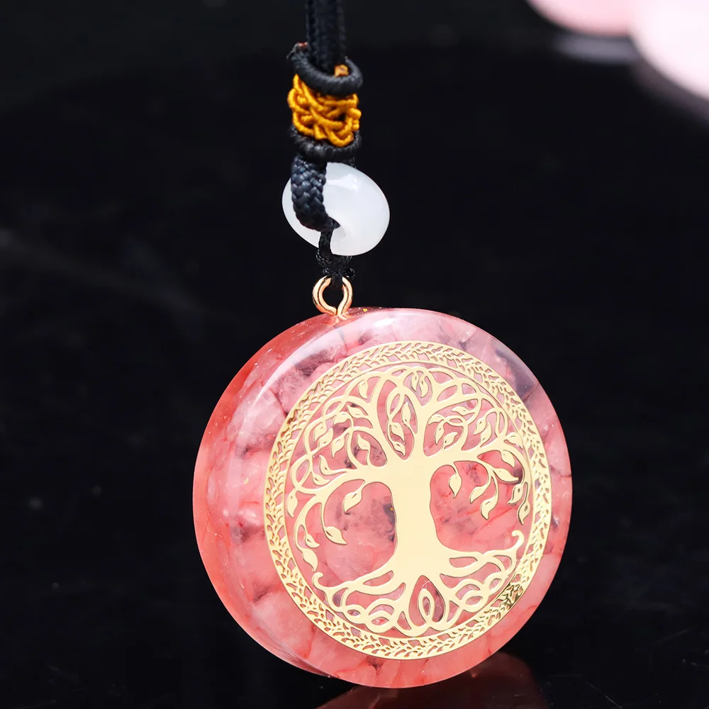 Orgonite Pendant Necklace Rose Quartz Tree Of Life Natural Stone Necklaces Energy Healing Resin Meditation Jewelry