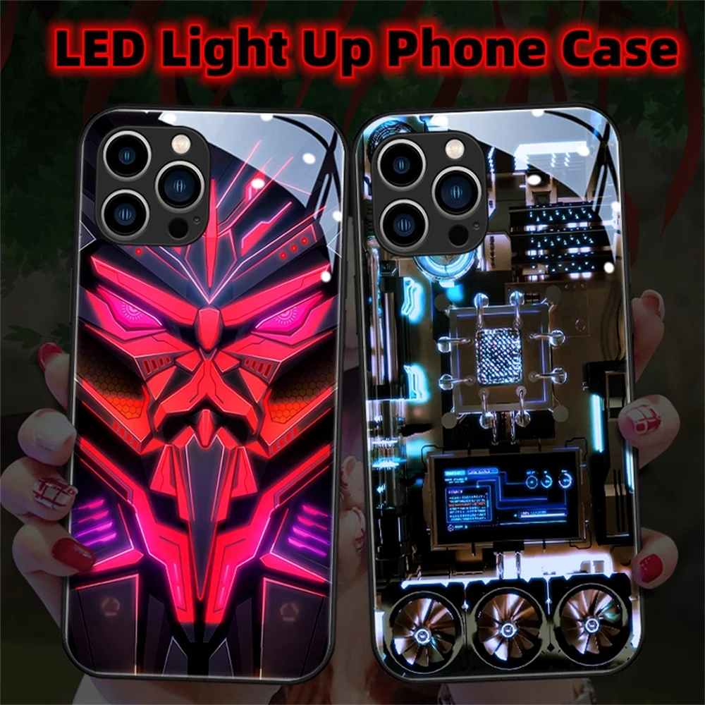 

2024 Fashion Popular Smart LED Light Glow Tempered Glass Phone Case For iPhone 15 14 13 12 11 Pro Max Plus X XS XR 6 7 8 SE2020