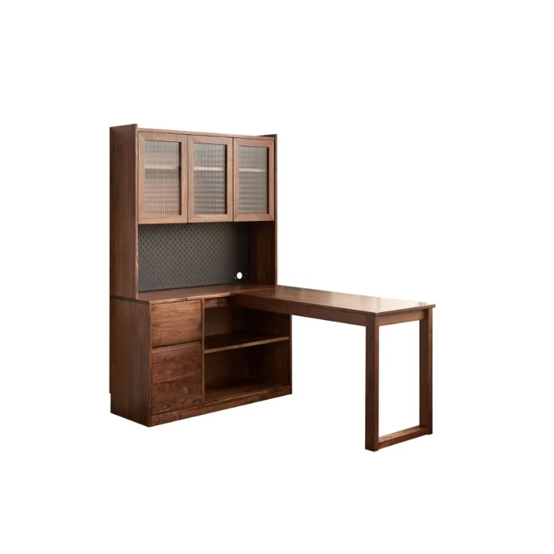 

Black walnut solid wood corner desk bookcase integrated, computer desk study room home study table simple desk