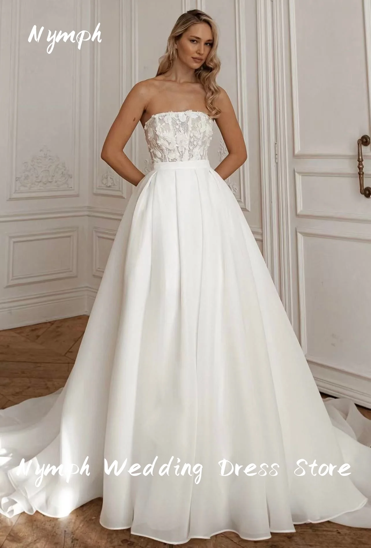 فستان زفاف مخصص من قطعتين قابل للانفصال مزين بتنورة لامعة قابلة للانفصال 2 في 1 للعروس فيستدو دي نوفي