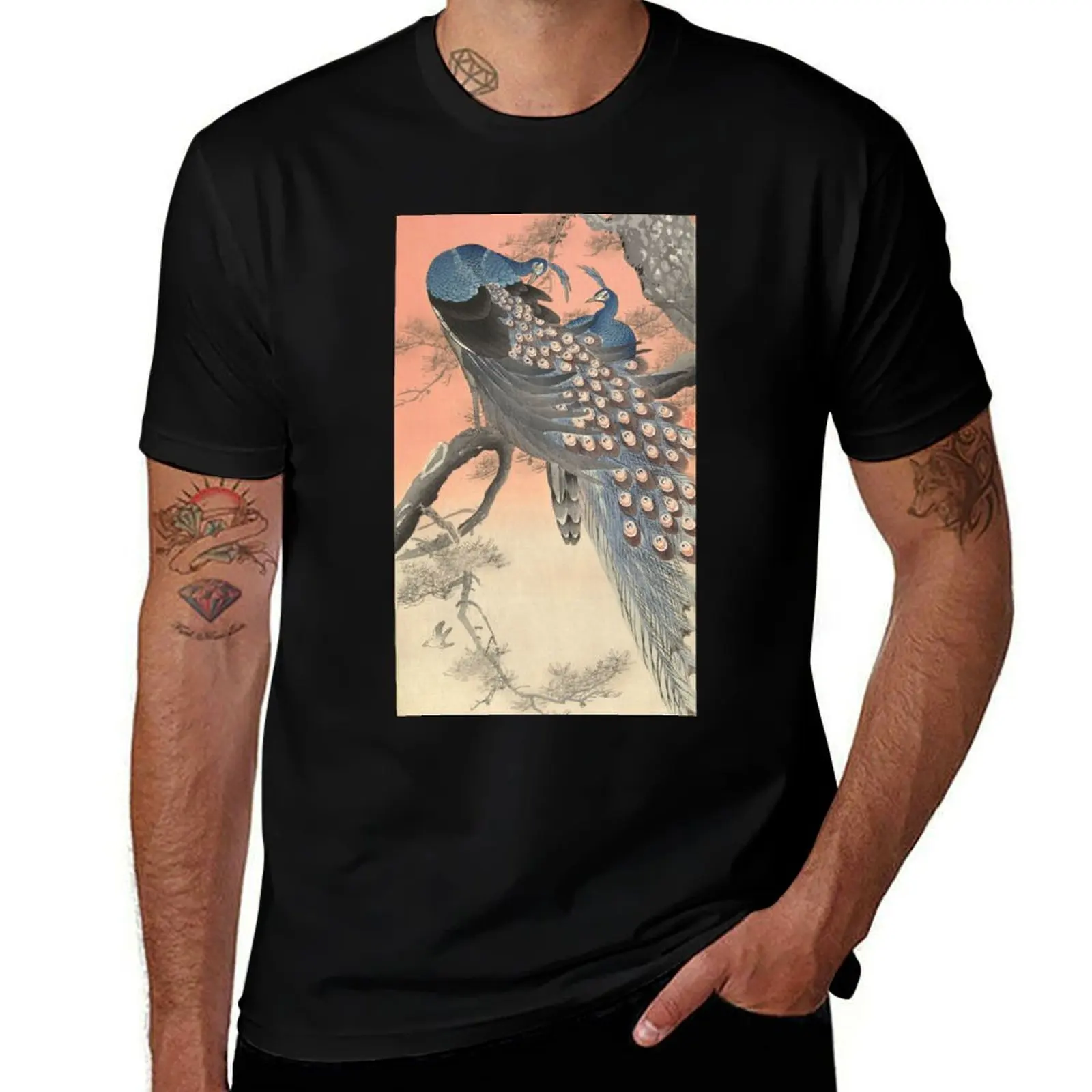Two peacocks on tree branch, Ohara Koson T-Shirt Big and Tall Solid Color T-Shirt