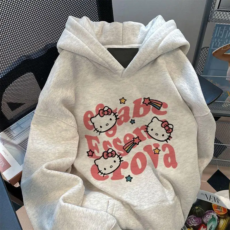 

Толстовка с капюшоном Sanrio Hello Kitty, женская весенняя милая тонкая свободная модная универсальная толстовка с длинными рукавами в стиле Kawaii, пальто