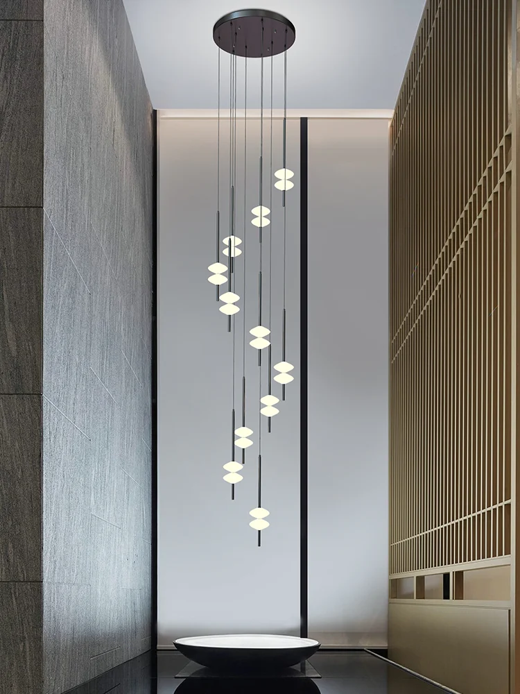 Staircase long chandelier duplex villa personality creativity light luxury loft conical shape design 2023 new lighting fixtures