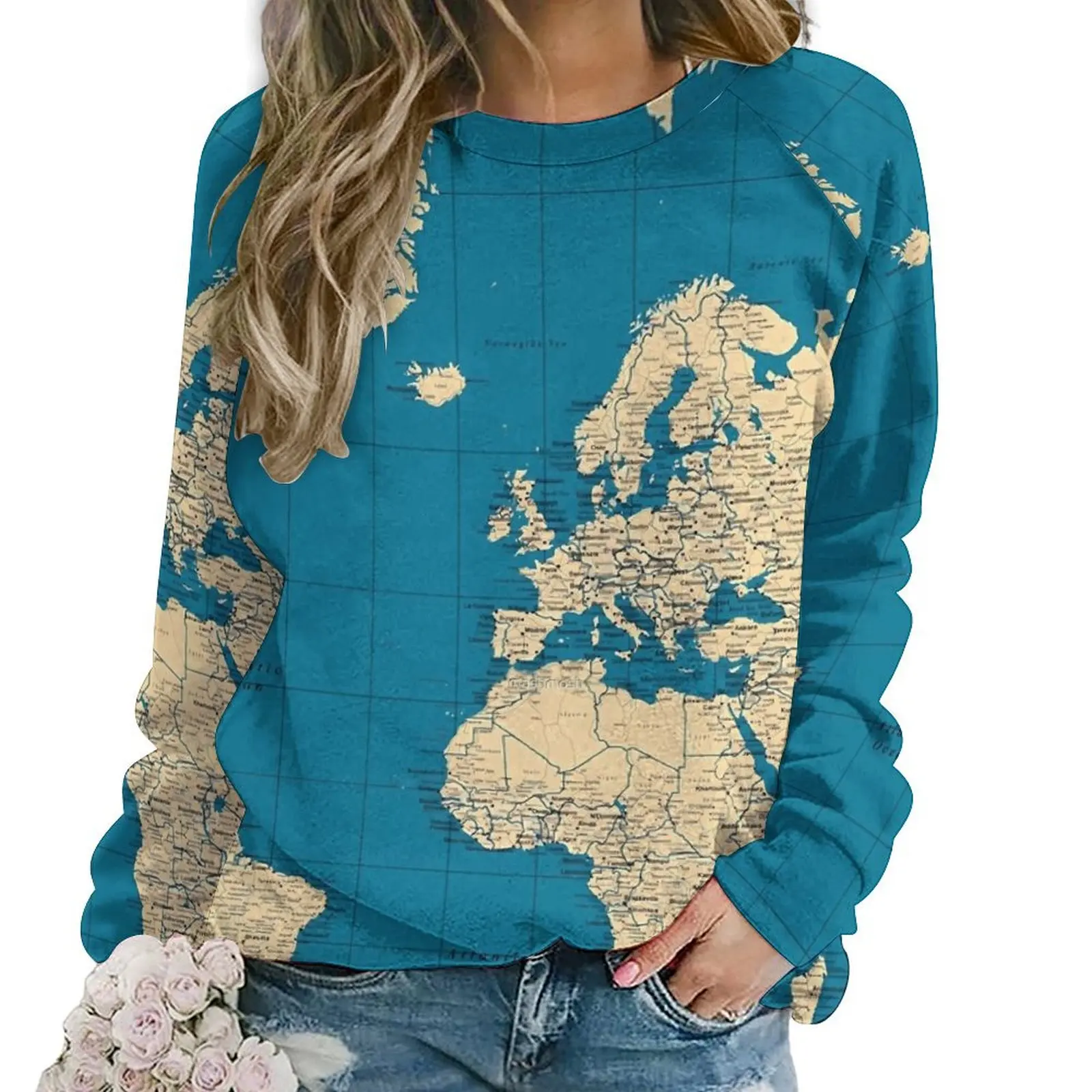 

World Map Casual Hoodies Autumn Cities Roads Lakes and Rivers Elegant Hoodie Long Sleeve Oversize Harajuku Design Sweatshirts