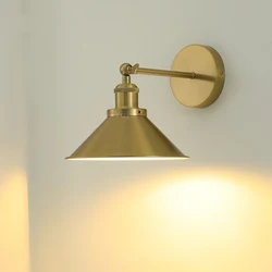 Retro Up Down Adjustable Wall Sconce Mounted Bedside Lamp for Bedroom Decorative Led Wall Lights Iron Shade Black Brass