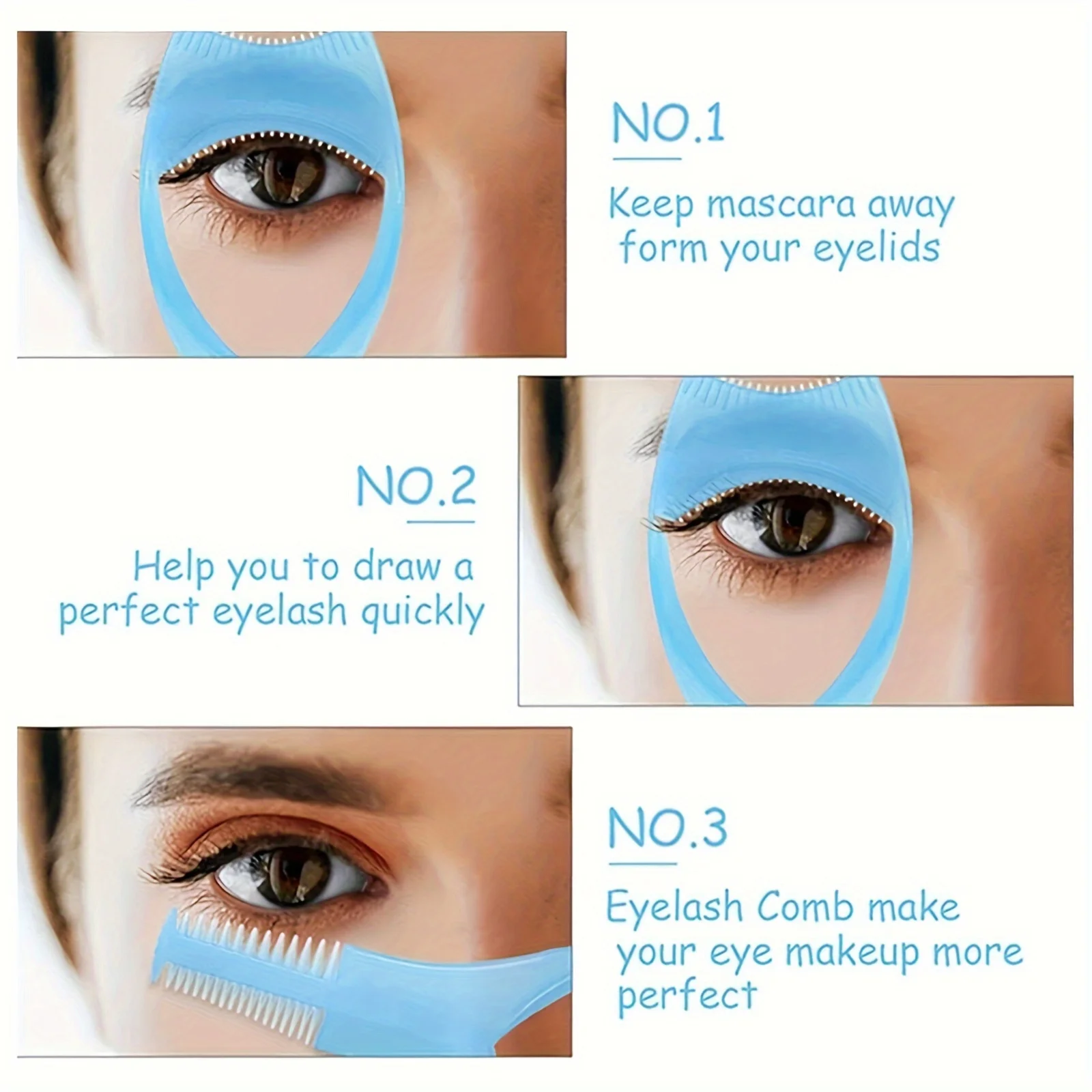 Aplicador protetor rímel, escova de cílios, pente de cílios, delineador para cílios bonitos, 3 em 1, All-in-1