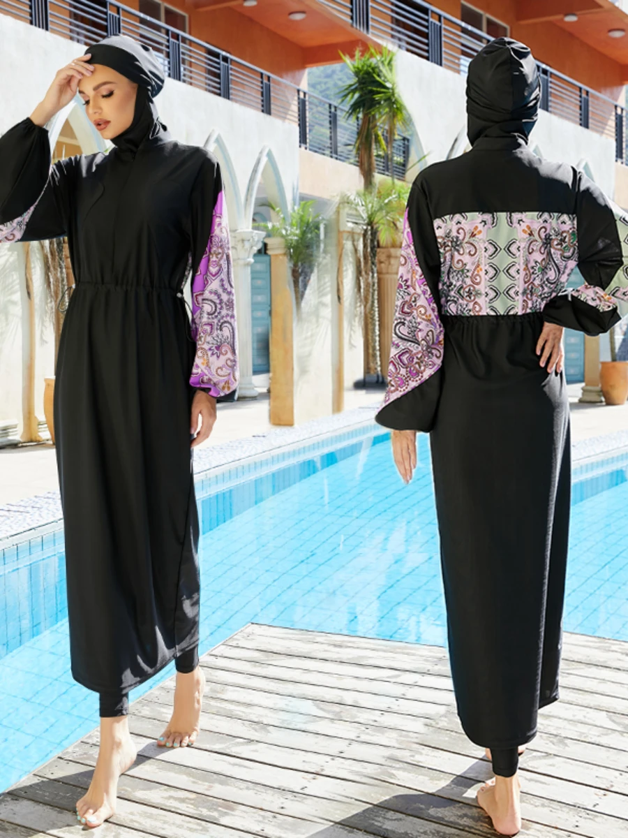 Summer Women Muslim Swimwear Long Dress Pants summer Islamic Swimsuit Modest Swim Surf Wear Sport Suit Swimming 3 Piece Sets